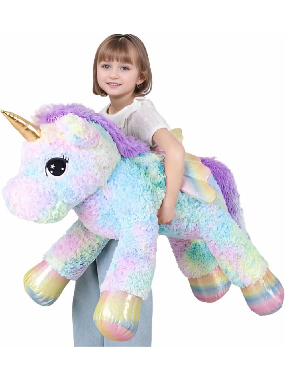 Giant 44" Rainbow Unicorn Plush Toy with Wings | Soft Cute Body Pillow Gift for